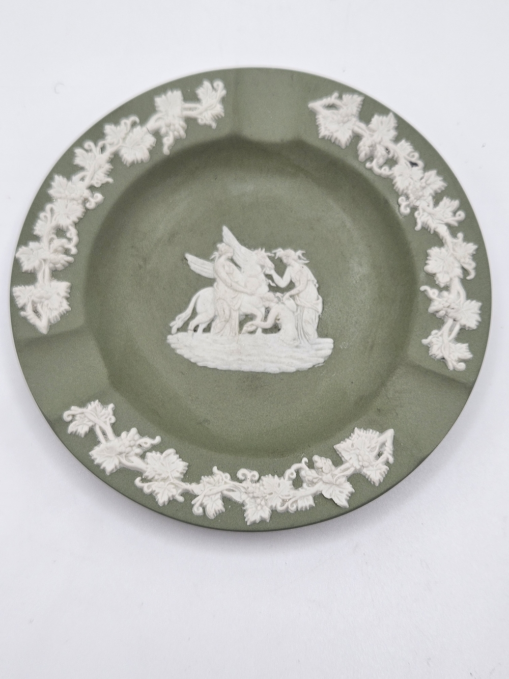 VINTAGE Wedgwood Sage Green Jasperware Round Trinket Dish Made in England
